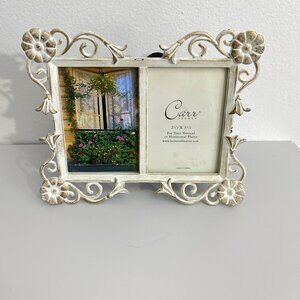 Carr Dual 2x3 White Ornate Metal Floral Picture Frame With Easel Back Vintage-In